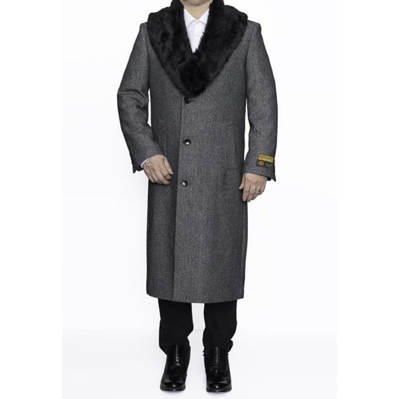 Moscow Manteau Gris pour Hommes Col en Fourrure Amovible Manteau en Laine — Veste d'hiver Hommes