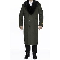 Moscow Manteau Long Homme avec Col en Fourrure Amovible Vert Olive — Veste d'hiver Hommes