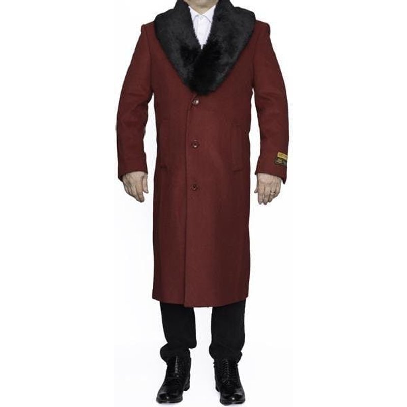 Moscow Manteau Long pour Homme Rouge avec Col en Fourrure Amovible — Veste d'hiver Hommes
