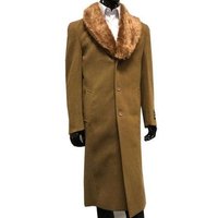 Manteau d'hiver pour hommes en laine et cachemire avec col en fourrure 48 pouces Camel