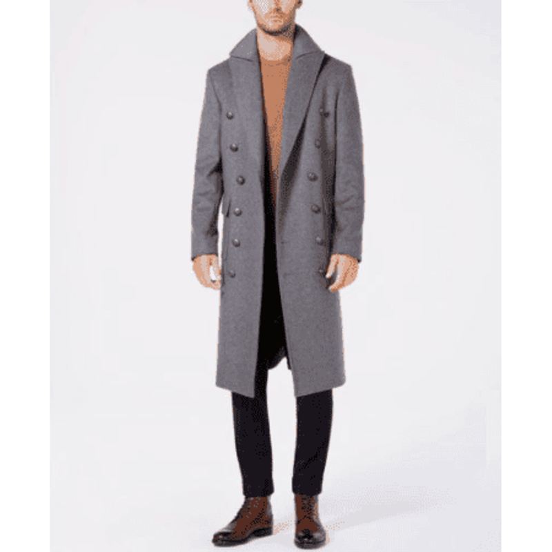 Men's Double Breasted Military Wool Blend Overcoat in Grey — Winter Jacket Men