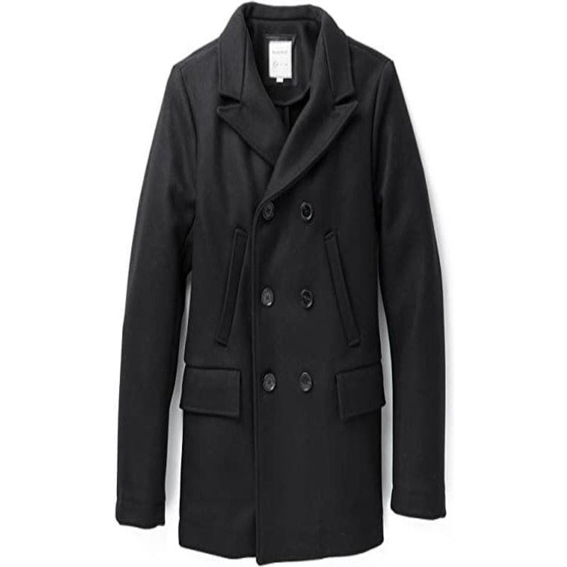 Manteau Peacoat en Laine Double Boutonnage pour Homme - Noir — Veste d'hiver Hommes