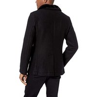 Manteau Peacoat en Laine Double Boutonnage pour Hommes avec Détails en Cuir