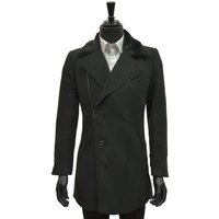 Manteau Peacoat Slim Fit Noir avec Col en Fourrure Synthétique pour Hommes Alberto Nardoni — Veste d'hiver Hommes