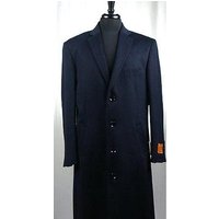 Men's Wool Blend Navy Blue 4 Button Overcoat — Winter Jacket Men