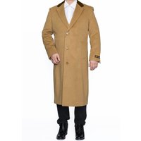 Manteau en Laine Long pour Homme à 3 Boutons avec Col en Velours Brun