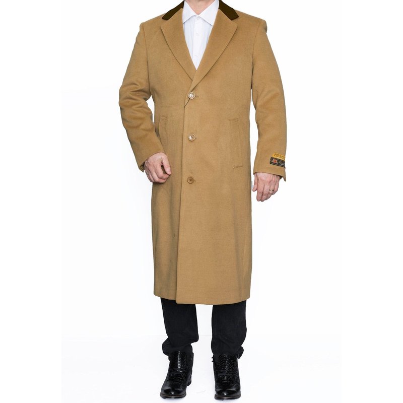 Manteau en Laine Long pour Homme à 3 Boutons avec Col en Velours Brun — Veste d'hiver Hommes