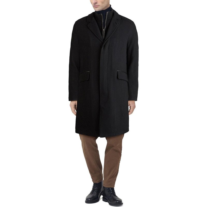 Men's Classic-Fit Twill Topcoat with Faux-Leather Trim — Winter Jacket Men