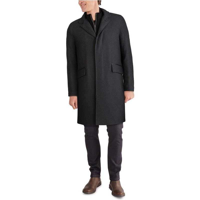 Manteau en Twill Ajustement Classique avec Finition en Cuir Synthétique — Veste d'hiver Hommes