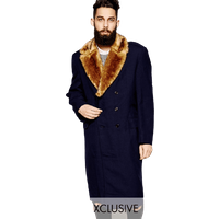 Manteau en Laine à Double Boutonnage avec Col en Fourrure Dorée — Veste d'hiver Hommes