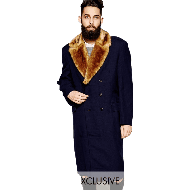 Wool Double Breasted Topcoat with Golden Fur — Winter Jacket Men