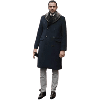Manteau en Laine à Double Boutonnage avec Col en Fourrure Noire