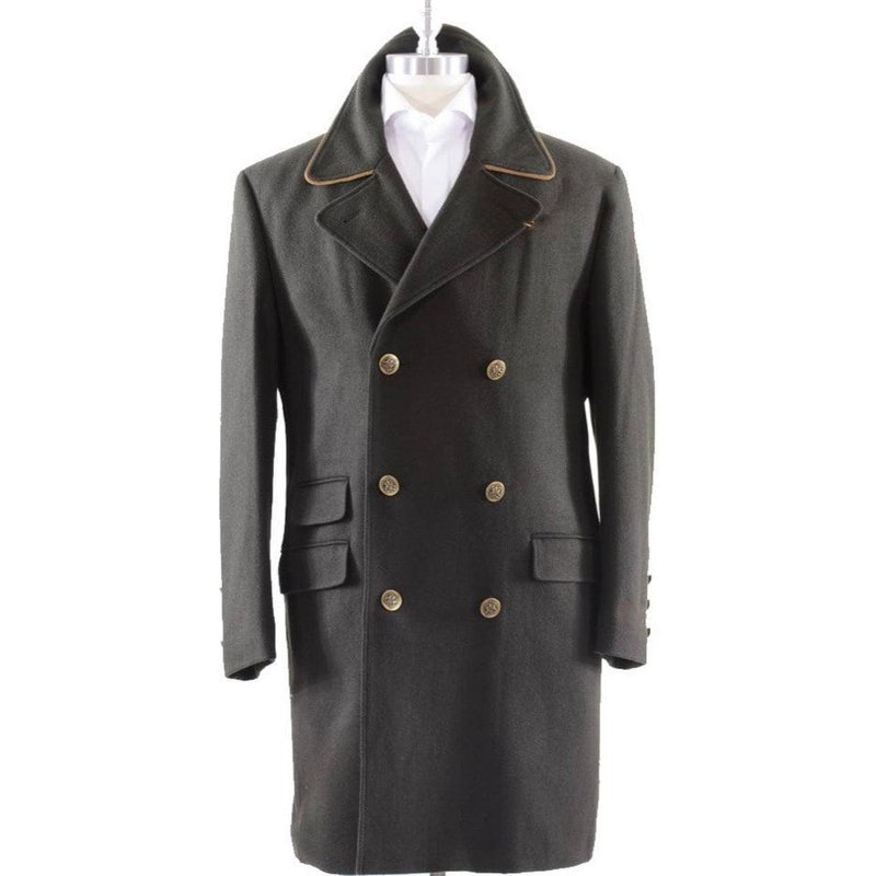 Manteau en Laine Double Boutonné avec Ligne Orange - Noir — Veste d'hiver Hommes