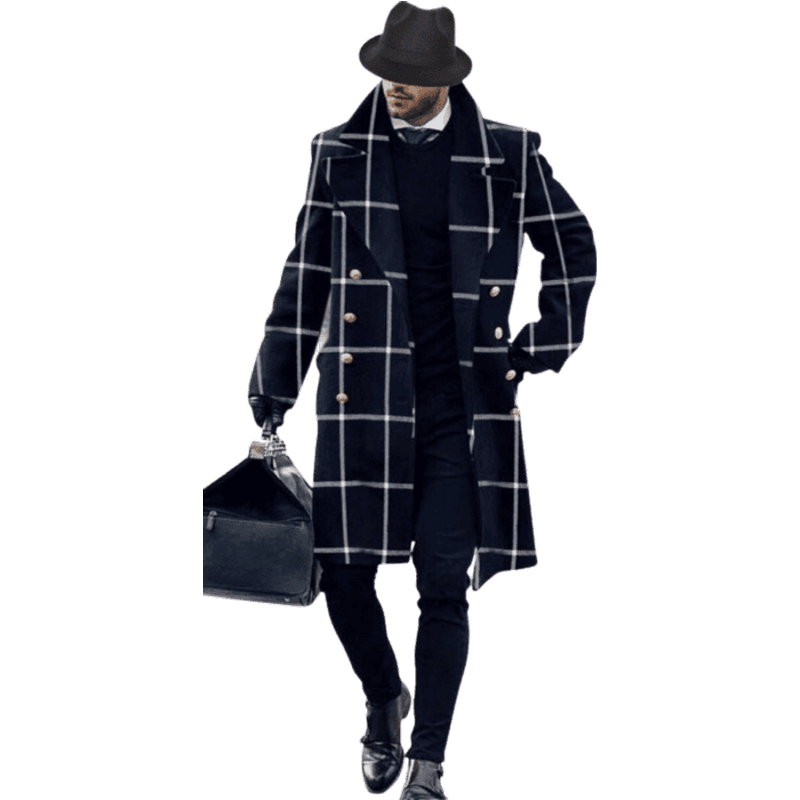 Manteau en laine à double boutonnage - Carreaux noirs — Veste d'hiver Hommes