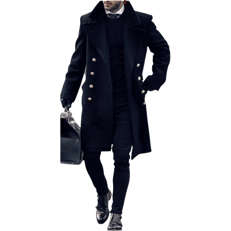 Wool Double Breasted Topcoat - Black — Winter Jacket Men