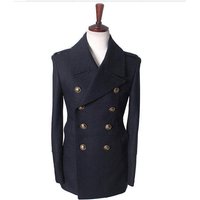 Alberto Nardoni Men's Slim Fit Navy Blazer Wool Pea Coat — Mens Suits & Blazers