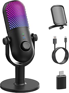 USB Microphone for PC Gaming with RGB Lighting and Quick Mute