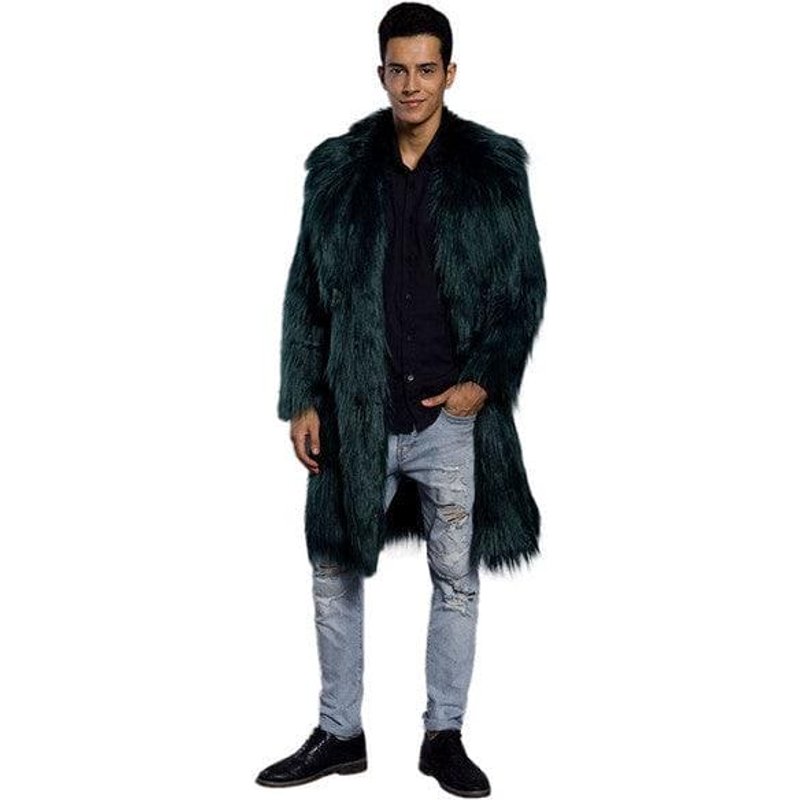 Men's Faux Fur Coat in Green - Stylish Long Jacket — Fashion Accessories