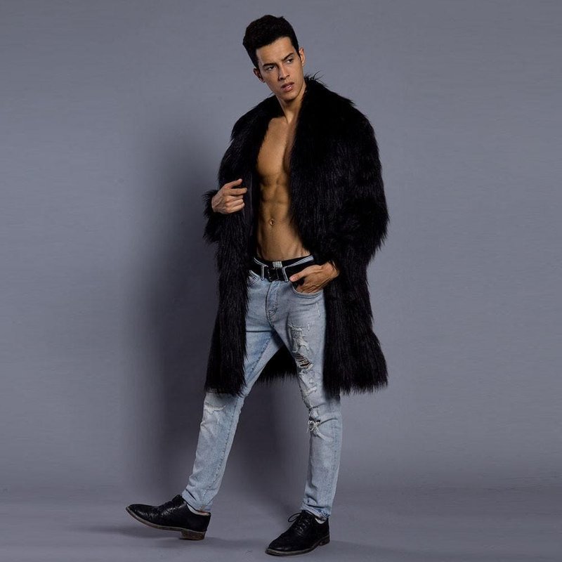 Men's Black Faux Fur Coat Jacket — Fashion Accessories