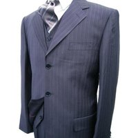 Veste en Pinstripe Marine pour Hommes Costauds - Coupe Classique