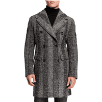 Manteau en Laine à Double Boutonnage - Carreaux Gris