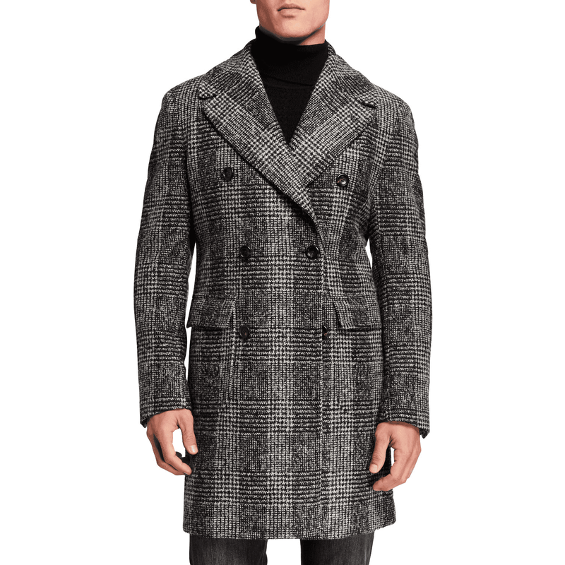 Manteau en Laine à Double Boutonnage - Carreaux Gris — Veste d'hiver Hommes