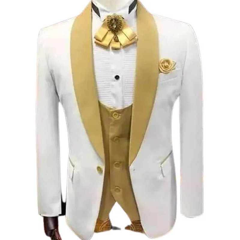 Tuxedo Blanc et Or avec Revers Notch
