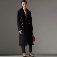 Manteau militaire en laine et peau de chèvre à col en velours, bleu marine foncé — Accessoires de mode