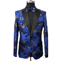Alberto Nardoni Men's Prom Tuxedo - Dark Blue Floral Pattern — Mens Suits & Blazers