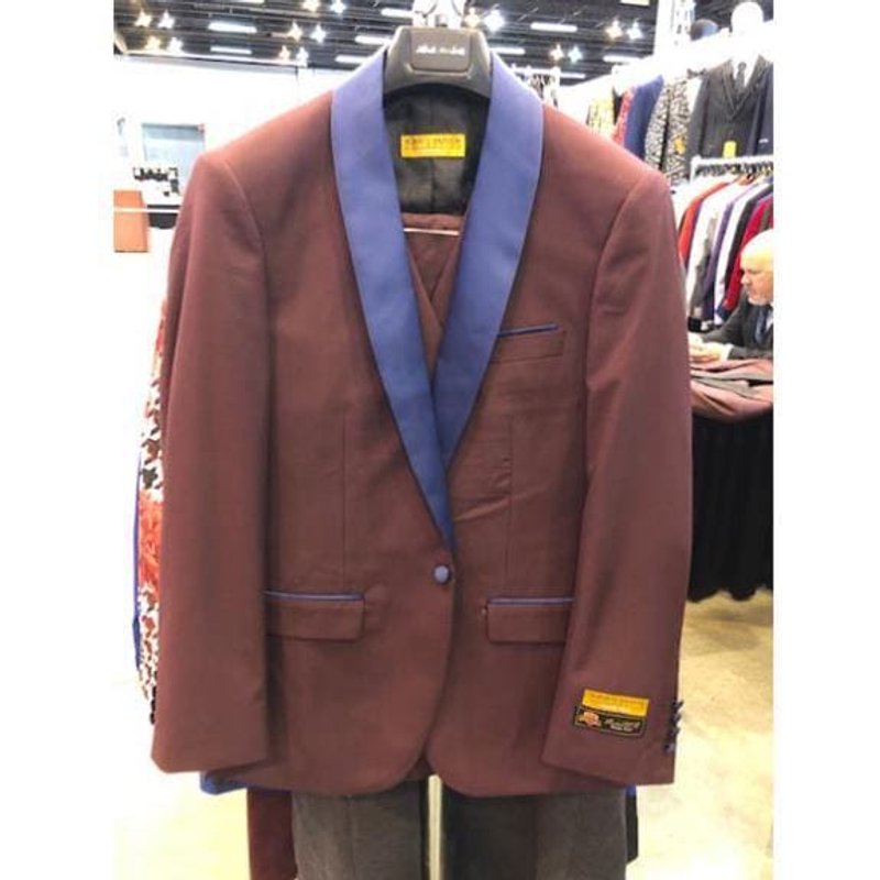 Costume bordeaux à un bouton et revers châle pour hommes