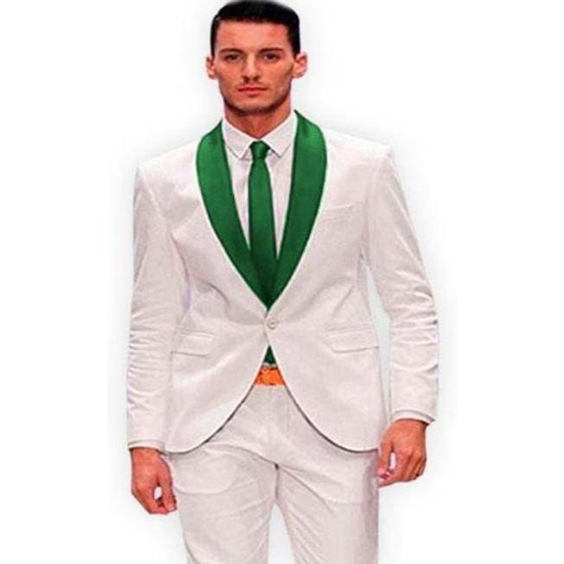 Tuxedo Blanc et Vert Chasseur avec Gilet — Costumes et vestons pour hommes