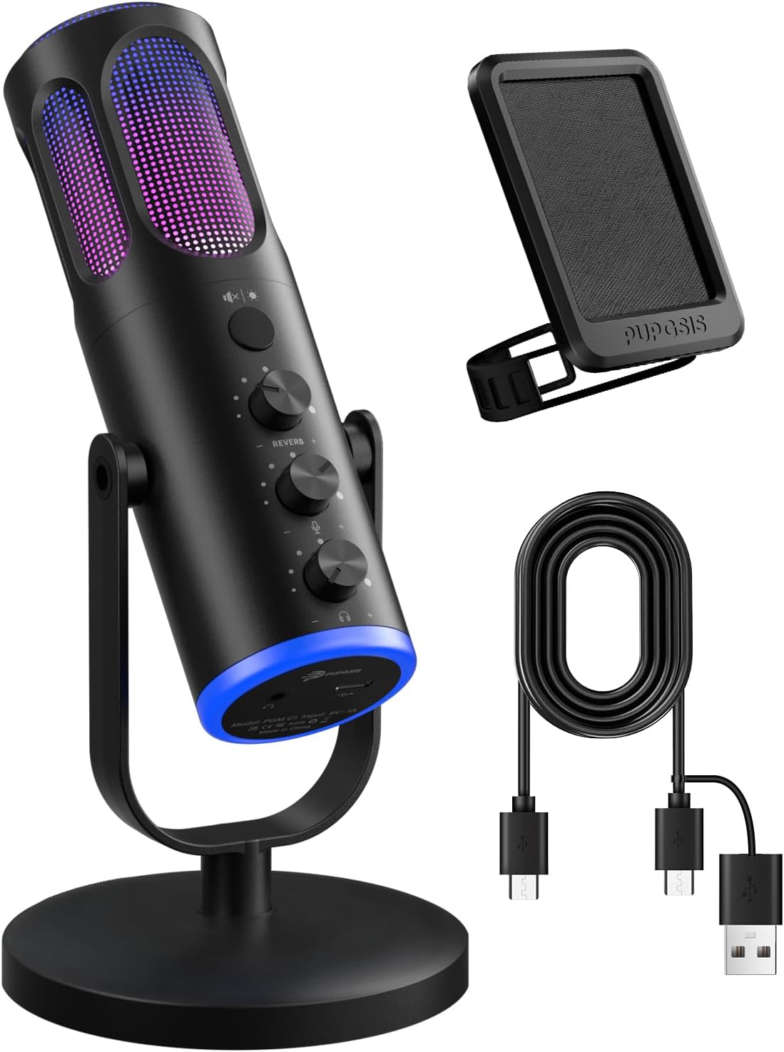 Microphone de jeu PUPGSIS pour PC avec annulation de bruit et lumières RGB — Micro USB
