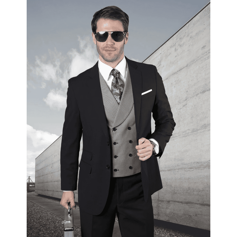 AlbertoNardoniStore Costume noir avec gilet gris — Costumes et vestons pour hommes