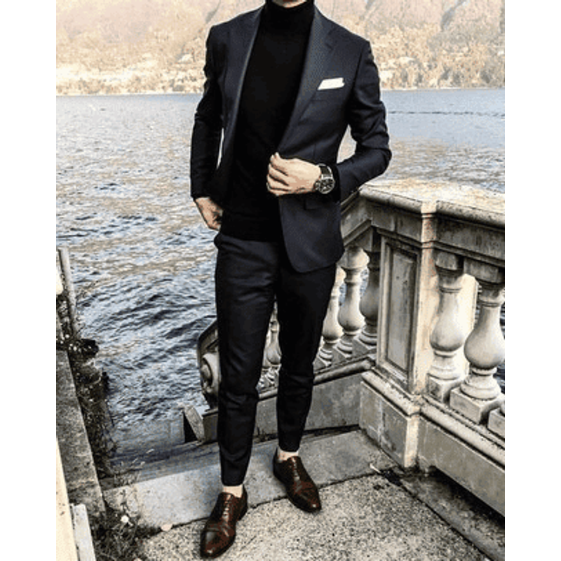 Alberto Nardoni Men's Black Suit and Turtleneck Combo — Mens Suits & Blazers