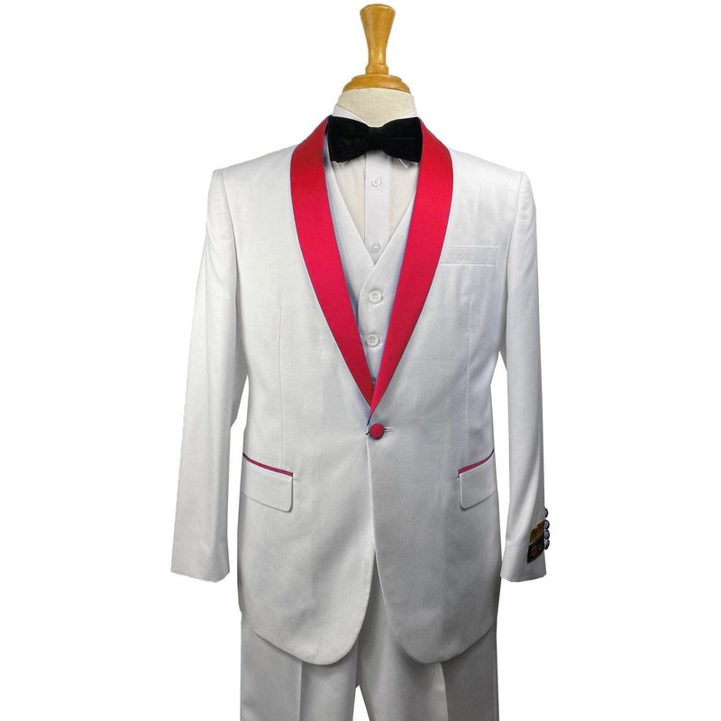 Costume de bal rouge et noir avec revers en pointe en satin — Costumes et vestons pour hommes