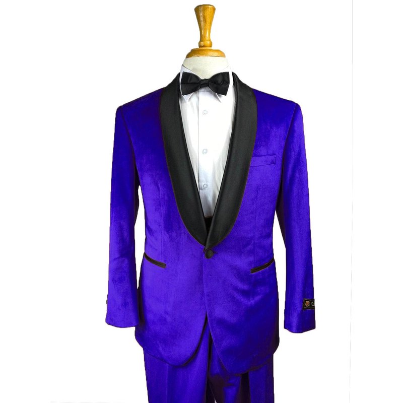 Veste en Velours Bleu avec Revers en Satin Noir — Costumes et vestons pour hommes