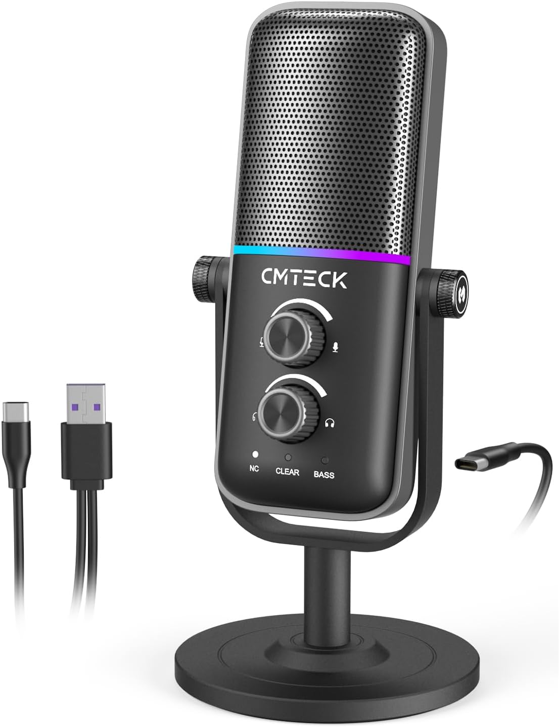 Microphone de jeu USB CMTECK pour PC, PS4/PS5, ordinateur portable avec éclairage RGB — Micro USB