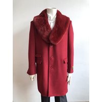 AlbertoNardoniStore Men's Wool Trench Coat - Red Overcoat — Winter Jacket Men