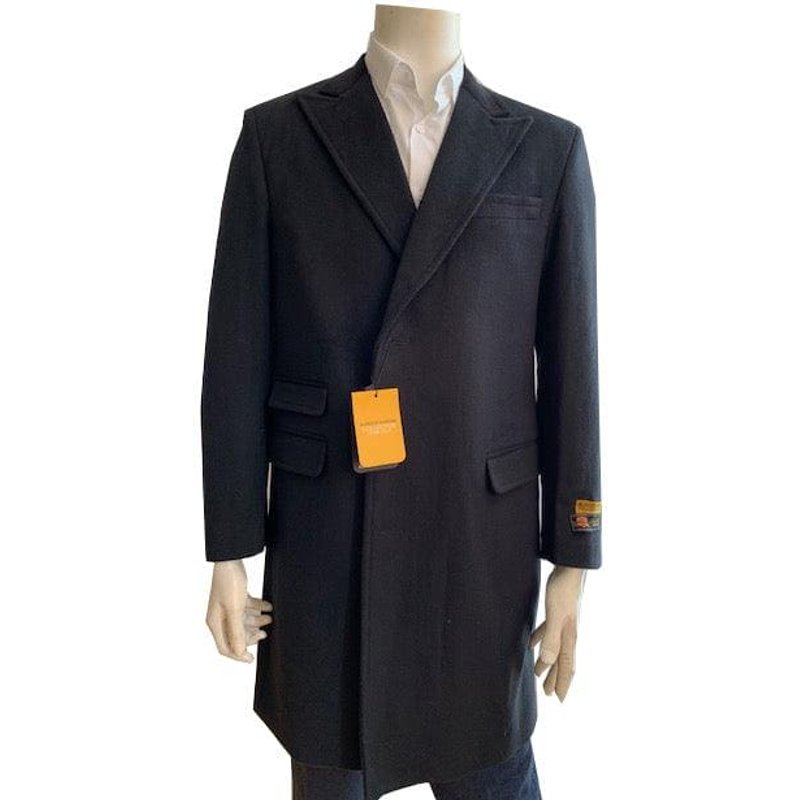 Alberto Nardoni Trench-coat en laine pour hommes en noir — Veste d'hiver Hommes