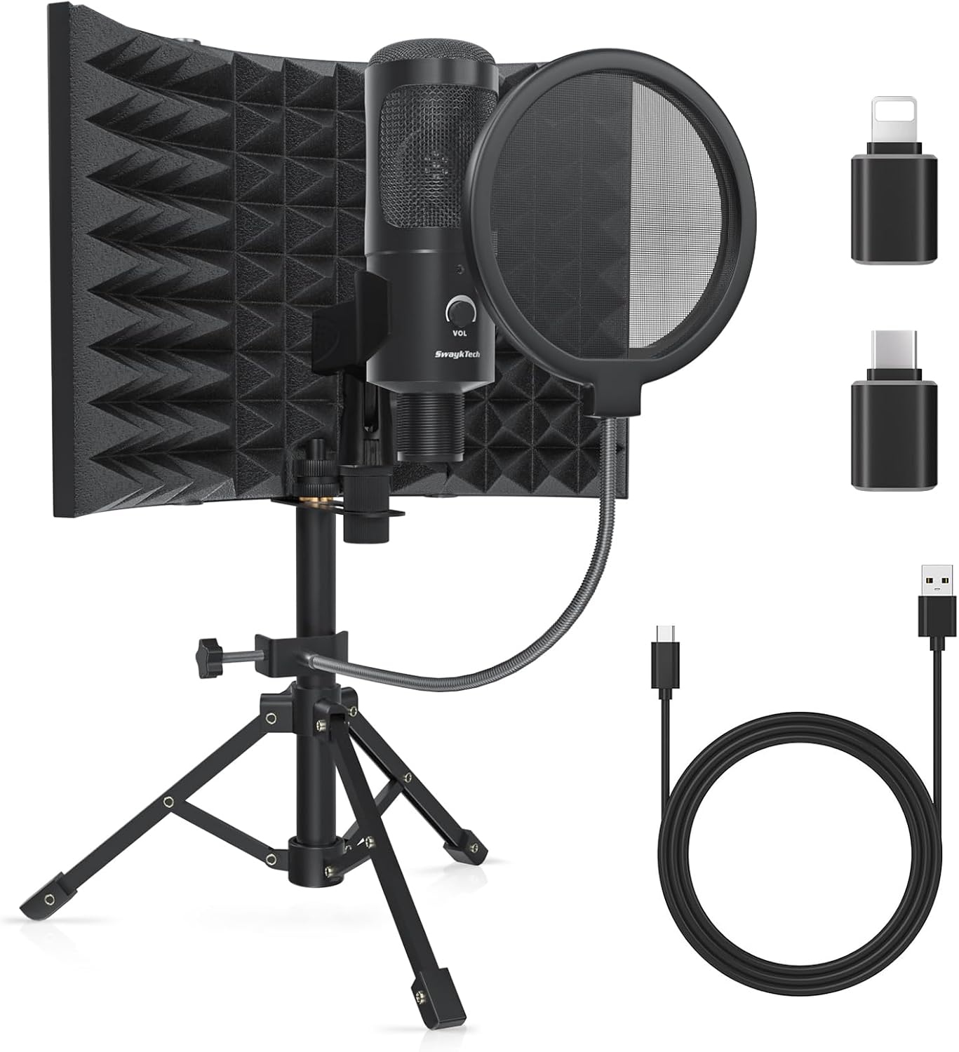 Microphone de Studio avec Écran Isolant et Filtre Anti-Pop — Micro USB