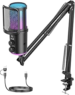 Gaming USB Microphone with Noise Cancellation and Boom Arm