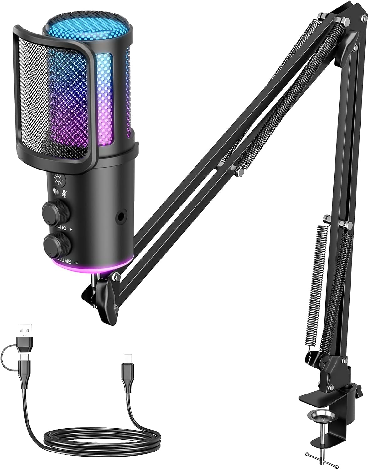 Microphone USB de jeu avec annulation de bruit et bras articulé — Micro USB