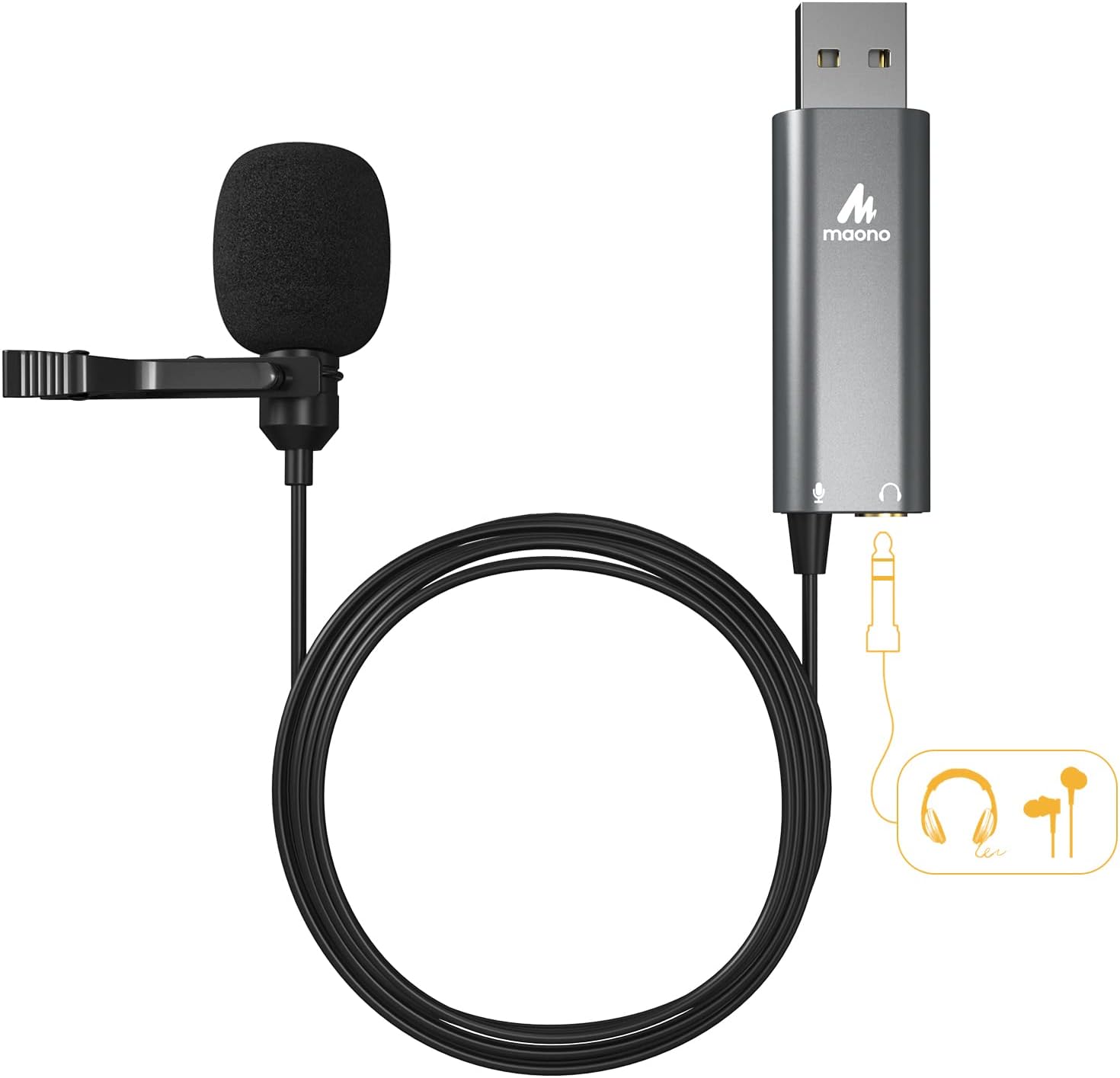 MAONO USB Lavalier Microphone with Headphones Jack, AU-UL20 — Usb Microphone