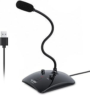 USB Computer Microphone with Mute Button and 360 Gooseneck Design