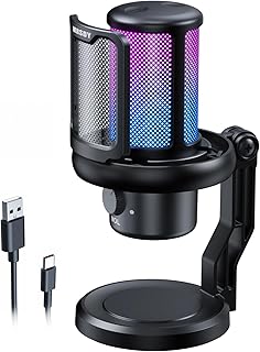 MRSDY USB Gaming Microphone with Noise Cancellation and RGB Lighting