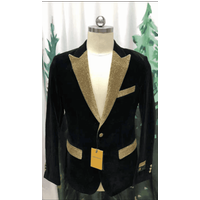 Veste de bal en velours or - Veste à 2 boutons avec garniture satinée