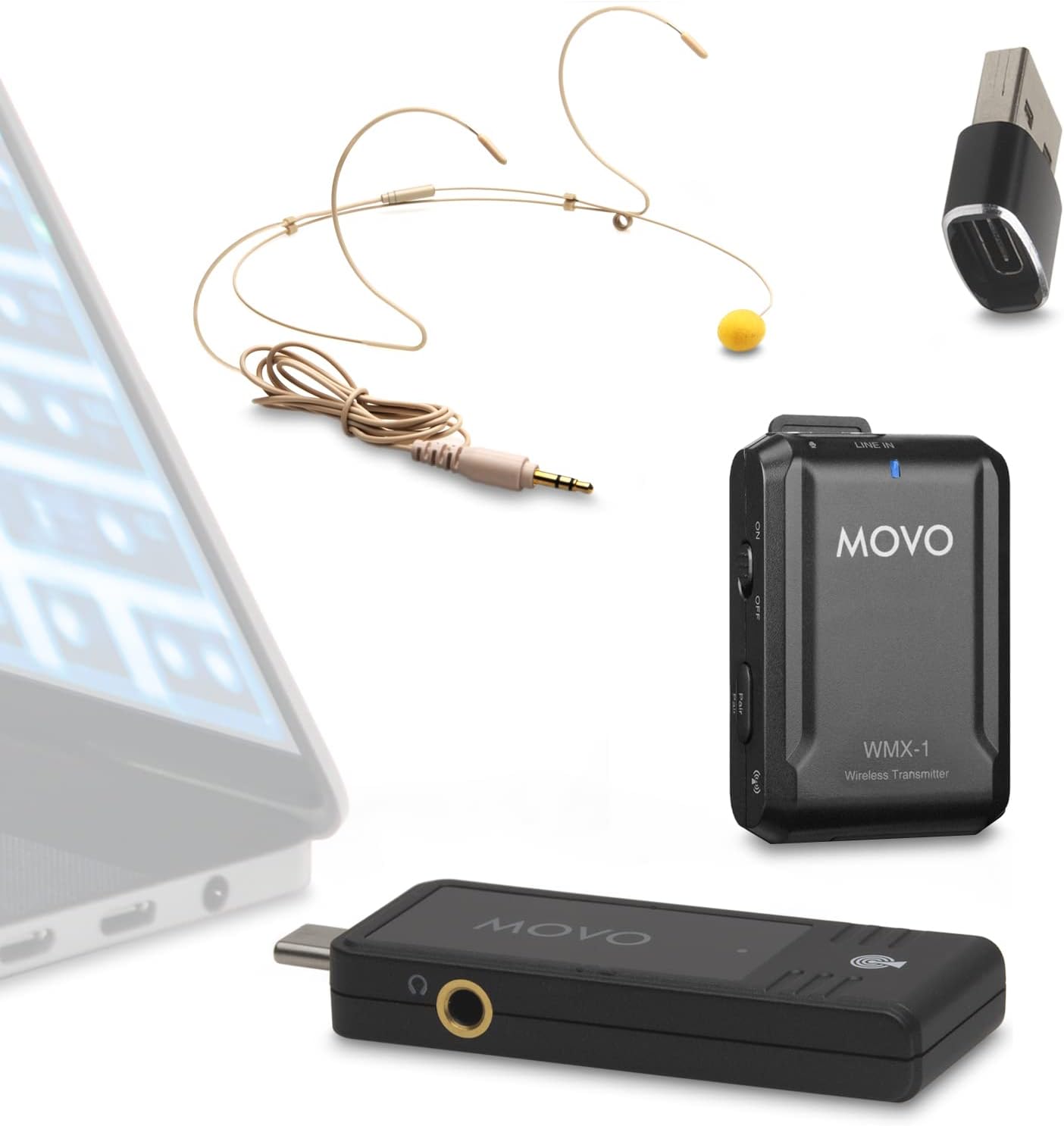 Microphone sans fil Movo WMX-1-UH USB-C pour ordinateurs et smartphones — Micro USB