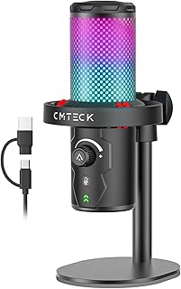 CMTECK USB Microphone for PC Gaming with Quick Mute and RGB Indicator