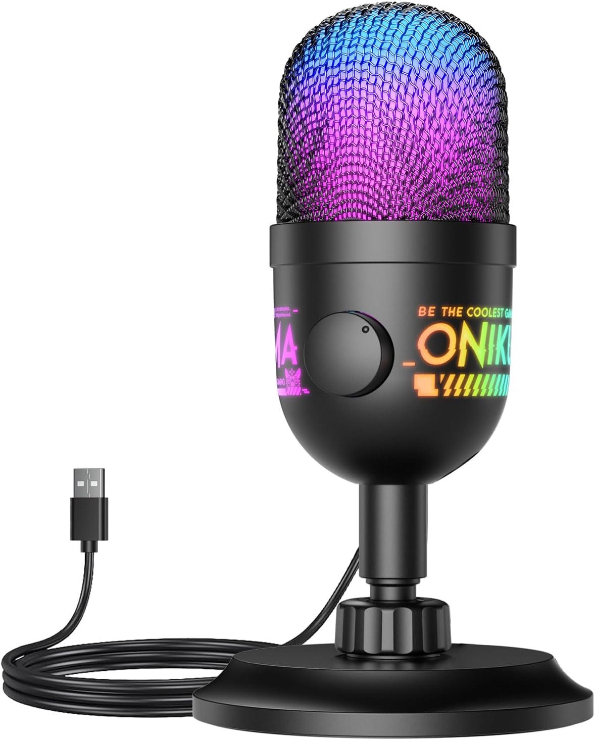 Microphone à condensateur USB pour PC avec éclairage RGB et prise de son cardioïde — Micro USB