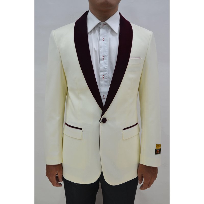 Ivory Dinner Jacket with Slim Fit and Satin Shawl Lapel — Mens Suits & Blazers